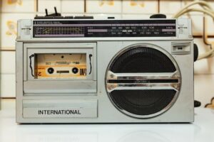 1980s to 90s cassette radio with tape inside