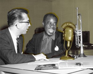 Willis Conover and Louis Armstrong, the voice of America, circa. 1955